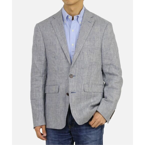 LAUREN RALPH LAUREN Black Label Grey Plaid Linen Blazer Sports Coat Mens 46R